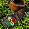 Dolce & Gabbana Distressed Leather Belt w/ Italian Flag Buckle