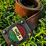 Dolce & Gabbana Distressed Leather Belt w/ Italian Flag Buckle