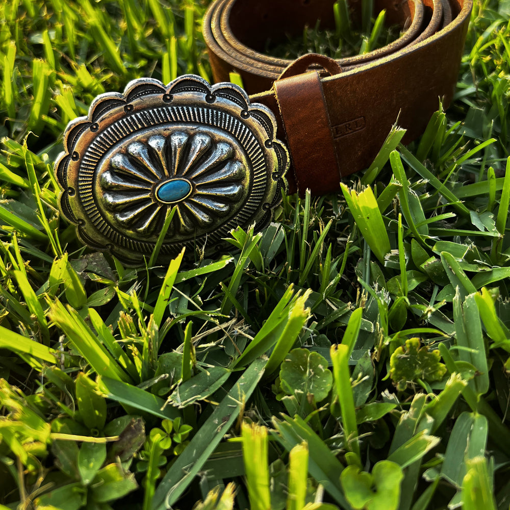 Lauren Ralph Lauren Western Brown Leather Belt w/ Turquoise Cowboy