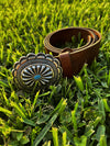 Lauren Ralph Lauren Western Brown Leather Belt w/ Turquoise Cowboy Buckle